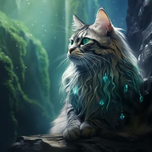 Feline Rain Harmony: Paws in Musical Showers - New Age Instrumental Music