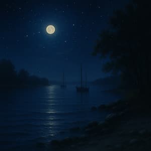 10PM Water Journeys: Moonlit Estuary - Sea Waves Sounds