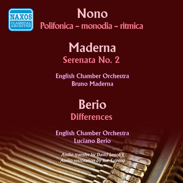Nono, Maderna & Berio: Works for Chamber Orchestra - Bruno Maderna